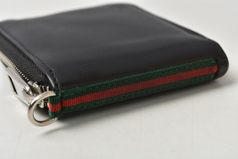 グッチ 財布 GUCCI 二つ折り財布 ジップアラウンド 336382 ブラック レザー/シェリーライン 札入れ メンズ【中古】