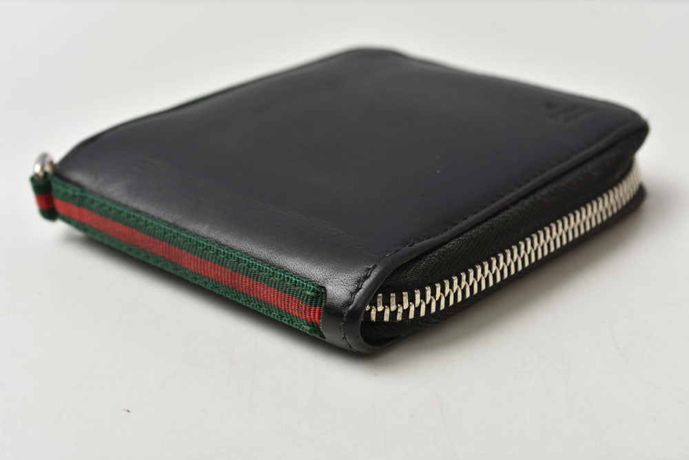 グッチ 財布 GUCCI 二つ折り財布 ジップアラウンド 336382 ブラック レザー/シェリーライン 札入れ メンズ【中古】