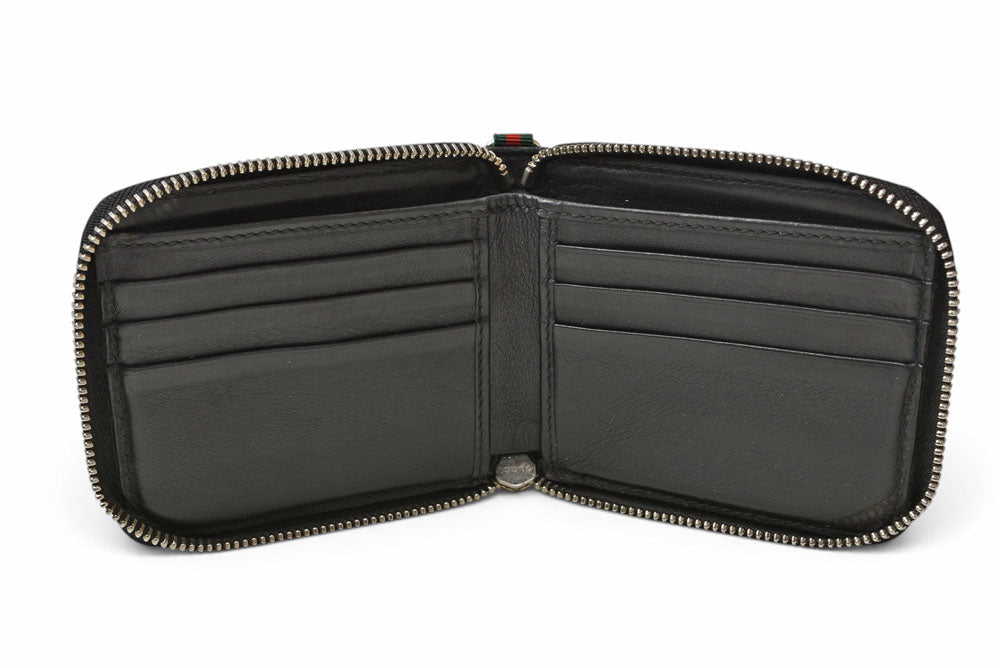 グッチ 財布 GUCCI 二つ折り財布 ジップアラウンド 336382 ブラック レザー/シェリーライン 札入れ メンズ【中古】