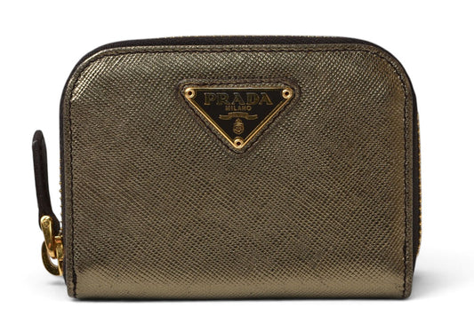 プラダ コインケース/小銭入れ PRADA サフィアーノ 1MM268 型押しレザー メタリックブロンズ【中古】