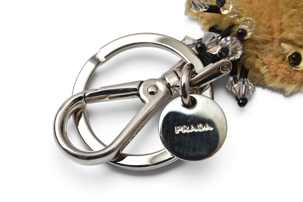 プラダ キーホルダー PRADA ベアトリック クマ キーリング/チャーム 1AR875 ビーズ スパンコール ナチュラル【中古】