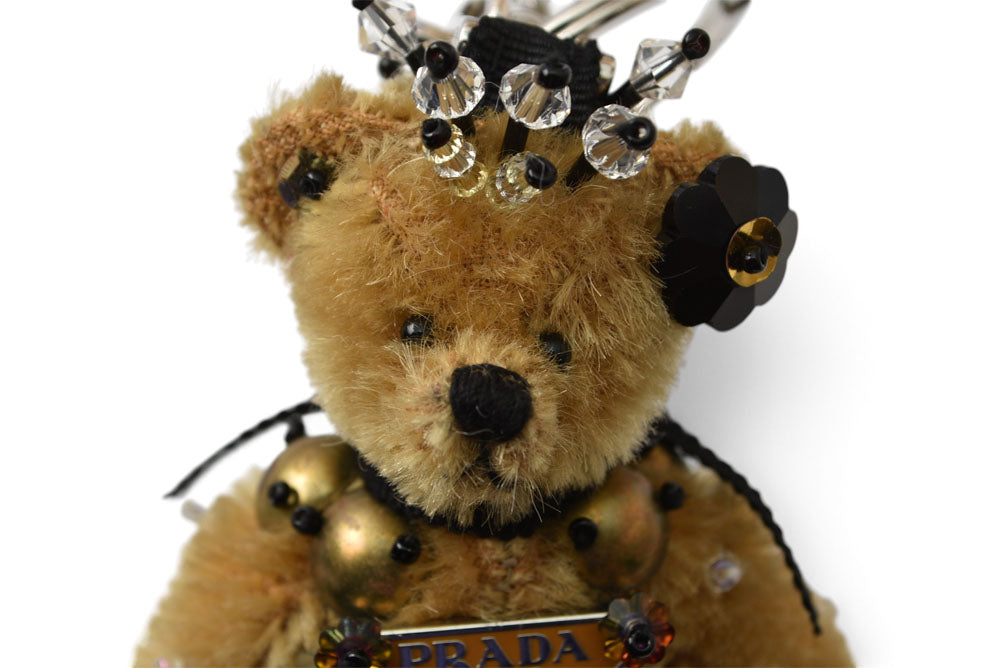 プラダ キーホルダー PRADA ベアトリック クマ キーリング/チャーム 1AR875 ビーズ スパンコール ナチュラル【中古】