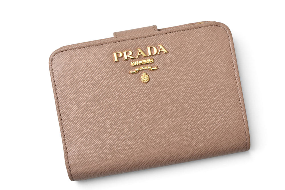 プラダ 財布 PRADA 二つ折り財布 レディース 1ML018 CIPRIA/ピンクベージュ サフィアーノレザー【中古】