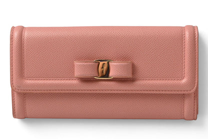 フェラガモ 長財布 FERRAGAMO レディース ヴァラリボン 22 D154 ピンク レザー 【中古】