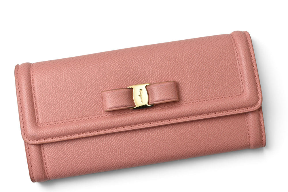 フェラガモ 長財布 FERRAGAMO レディース ヴァラリボン 22 D154 ピンク レザー 【中古】
