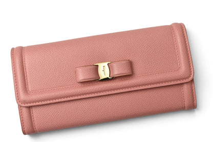 フェラガモ 長財布 FERRAGAMO レディース ヴァラリボン 22 D154 ピンク レザー 【中古】