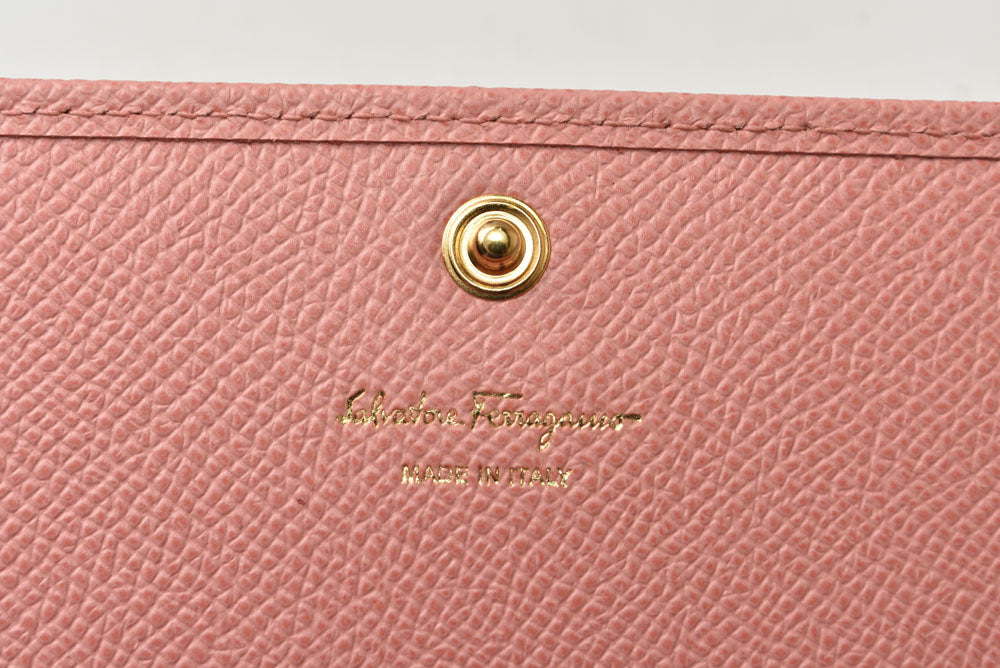 フェラガモ 長財布 FERRAGAMO レディース ヴァラリボン 22 D154 ピンク レザー 【中古】