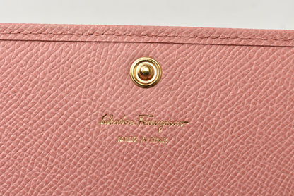 フェラガモ 長財布 FERRAGAMO レディース ヴァラリボン 22 D154 ピンク レザー 【中古】