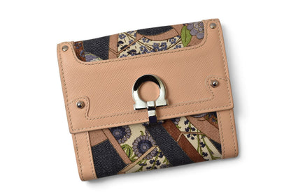 サルヴァトーレフェラガモ 財布/三つ折 Salvatore Ferragamo 折財布 ガンチーニ ベージュ/デニムプリント【中古】