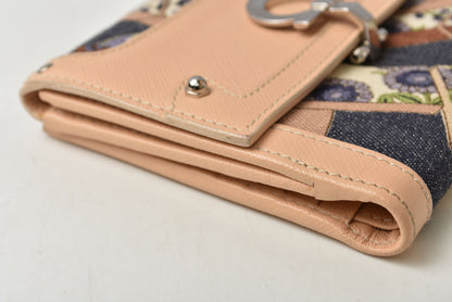 サルヴァトーレフェラガモ 財布/三つ折 Salvatore Ferragamo 折財布 ガンチーニ ベージュ/デニムプリント【中古】