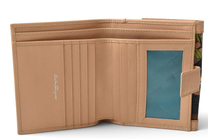 サルヴァトーレフェラガモ 財布/三つ折 Salvatore Ferragamo 折財布 ガンチーニ ベージュ/デニムプリント【中古】