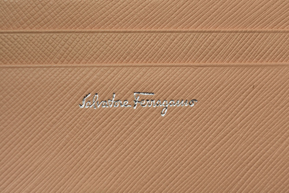 サルヴァトーレフェラガモ 財布/三つ折 Salvatore Ferragamo 折財布 ガンチーニ ベージュ/デニムプリント【中古】