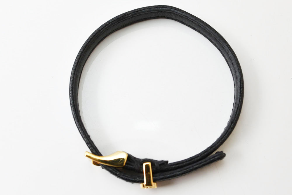 グッチ ブレスレット/バングル GUCCI ダブルG レザー 648621 ブラック/ゴールド メンズ レディース【中古】