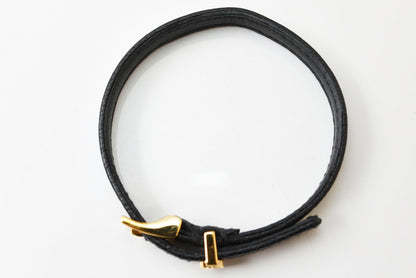 グッチ ブレスレット/バングル GUCCI ダブルG レザー 648621 ブラック/ゴールド メンズ レディース【中古】