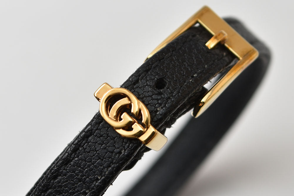 グッチ ブレスレット/バングル GUCCI ダブルG レザー 648621 ブラック/ゴールド メンズ レディース【中古】