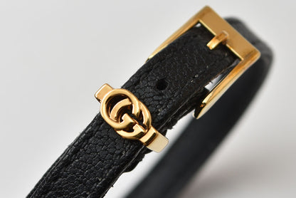 グッチ ブレスレット/バングル GUCCI ダブルG レザー 648621 ブラック/ゴールド メンズ レディース【中古】