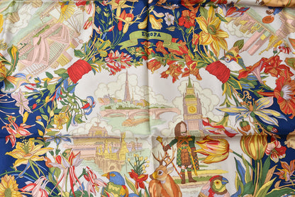 グッチ スカーフ/ショール GUCCI オールドグッチ ヴィンテージ 五大陸 アニマル柄 シルク ネイビー【中古】
