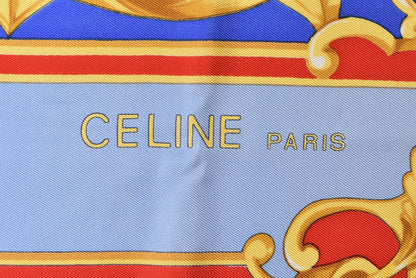 セリーヌ スカーフ ヴィンテージ CELINE スカーフ シルク ブルー/ゴールド レディース【中古】