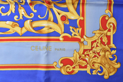 セリーヌ スカーフ ヴィンテージ CELINE スカーフ シルク ブルー/ゴールド レディース【中古】