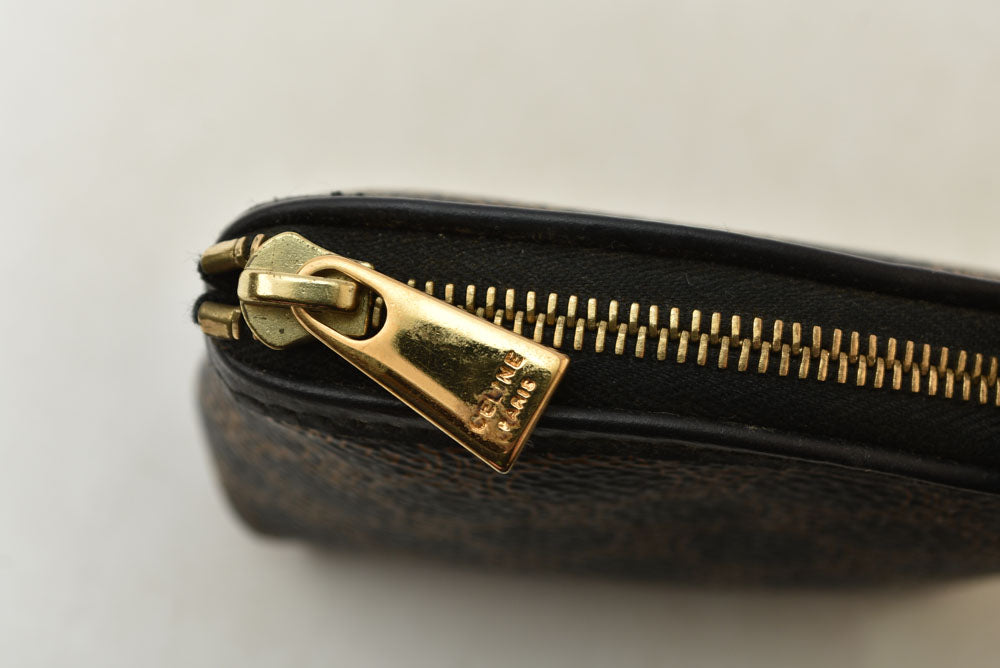 セリーヌ コインケース/小銭入れ CELINE ヴィンテージ オールドセリーヌ マカダム ミニポーチ ブラック/ブラウン【中古】