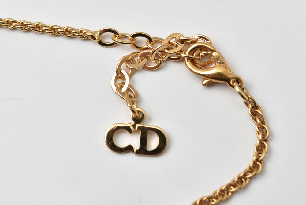クリスチャンディオール ネックレス Christian Dior ヴィンテージ CDロゴ ハート/リボン ラインストーン【中古】