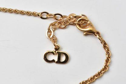 クリスチャンディオール ネックレス Christian Dior ヴィンテージ CDロゴ ハート/リボン ラインストーン【中古】