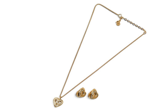 クリスチャンディオール ネックレス/イヤリングセット ヴィンテージ Christian Dior ディオール ペンダント アクセサリー ラインストーン ゴールド【中古】