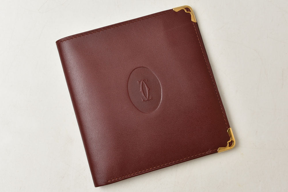 カルティエ 折財布/二つ折り財布 ヴィンテージ Cartier 札入れ メンズ マスト ドゥ カルティエ ボルドー【中古】