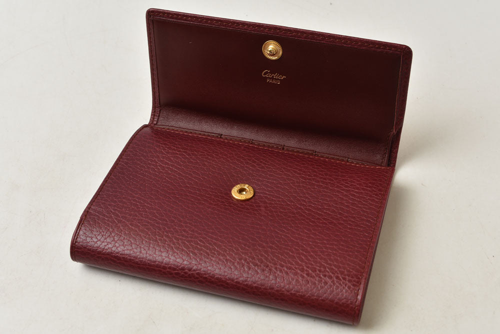 カルティエ 折財布/三つ折り ヴィンテージ Cartier がま口財布 マスト ドゥ カルティエ ボルドー 【中古】