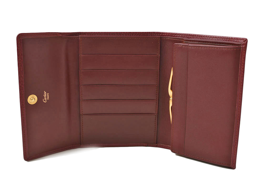カルティエ 折財布/三つ折り ヴィンテージ Cartier がま口財布 マスト ドゥ カルティエ ボルドー 【中古】