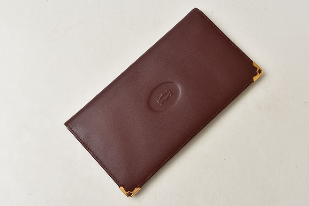 カルティエ 財布/札入れ メンズ Cartier 長財布 型押しレザー マスト ドゥ カルティエ ボルドー【中古】