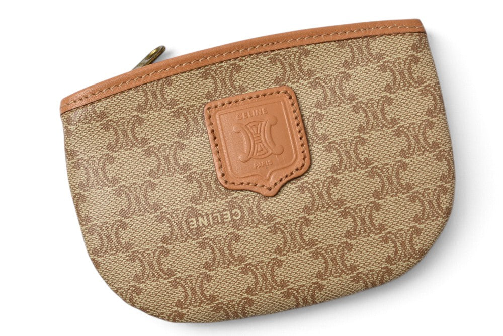 セリーヌ コインケース/小銭入れ CELINE ヴィンテージ オールドセリーヌ マカダム ミニポーチ/ベージュ【中古】