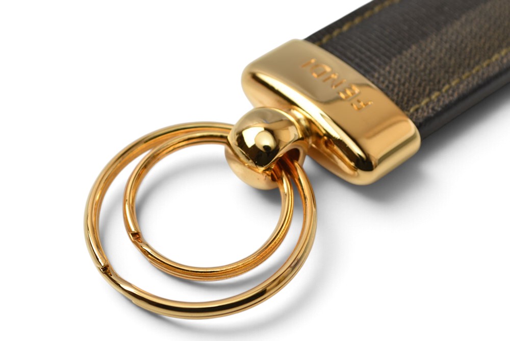 フェンディ キーリング FENDI ペカン柄 キーホルダー ブラック/グレー バッグチャーム ヴィンテージ【中古】