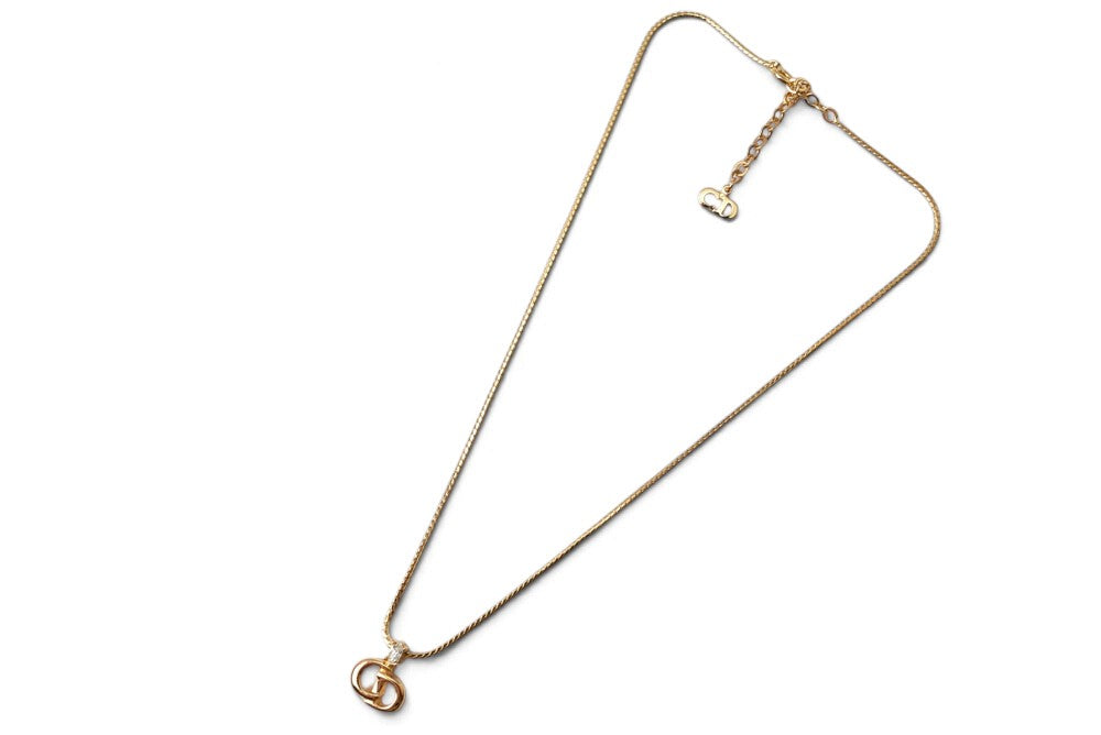 クリスチャンディオール ネックレス Christian Dior ヴィンテージ CDロゴ ラインストーン【中古】