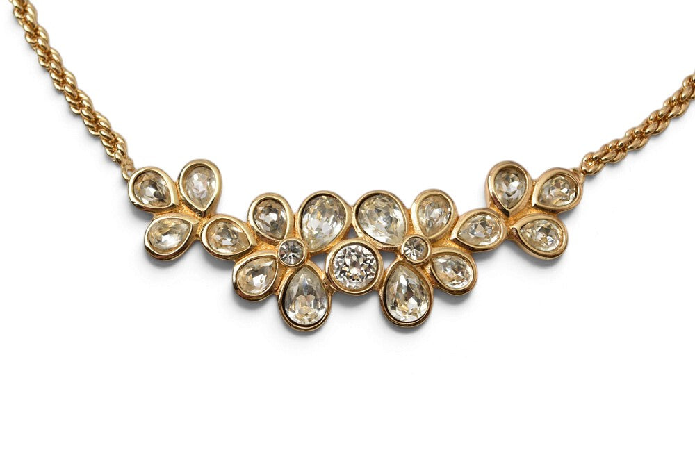クリスチャンディオール ネックレス/チョカー Christian Dior ヴィンテージ フラワー ラインストーン/ビジュー ゴールド【中古】
