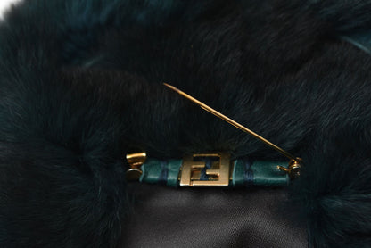 フェンディ ブローチ FENDI フラワーモチーフ ファー ブローチ コサージュ 花 ディープグリーン アクセサリー【中古】