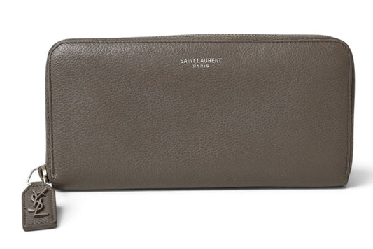 サンローラン パリ 財布 SAINT LAURENT PARIS リヴ ゴーシュ フルジップウォレット ラウンドファスナー長財布 414680 レザー グレー YSL イヴサンローラン【中古】
