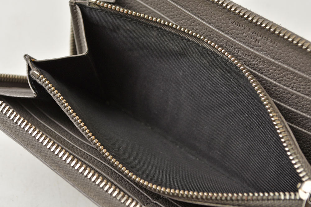 サンローラン パリ 財布 SAINT LAURENT PARIS リヴ ゴーシュ フルジップウォレット ラウンドファスナー長財布 414680 レザー グレー YSL イヴサンローラン【中古】