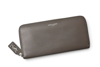 サンローラン パリ 財布 SAINT LAURENT PARIS リヴ ゴーシュ フルジップウォレット ラウンドファスナー長財布 414680 レザー グレー YSL イヴサンローラン【中古】