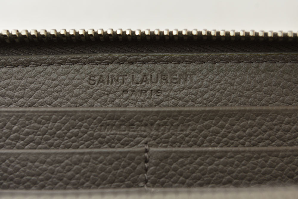サンローラン パリ 財布 SAINT LAURENT PARIS リヴ ゴーシュ フルジップウォレット ラウンドファスナー長財布 414680 レザー グレー YSL イヴサンローラン【中古】