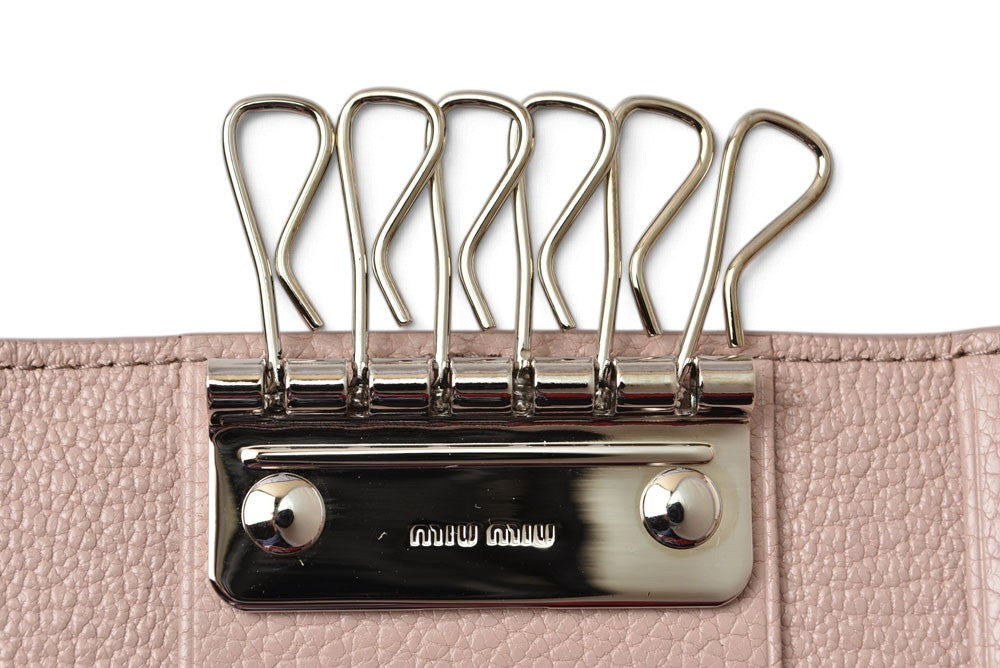 ミュウミュウ キーケース miu miu 6連キーケース マドラスパール 5PG222 レザー OPALE/ピンク系 キーホルダー レディース【中古】