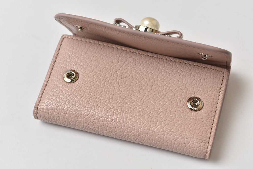 ミュウミュウ キーケース miu miu 6連キーケース マドラスパール 5PG222 レザー OPALE/ピンク系 キーホルダー レディース【中古】