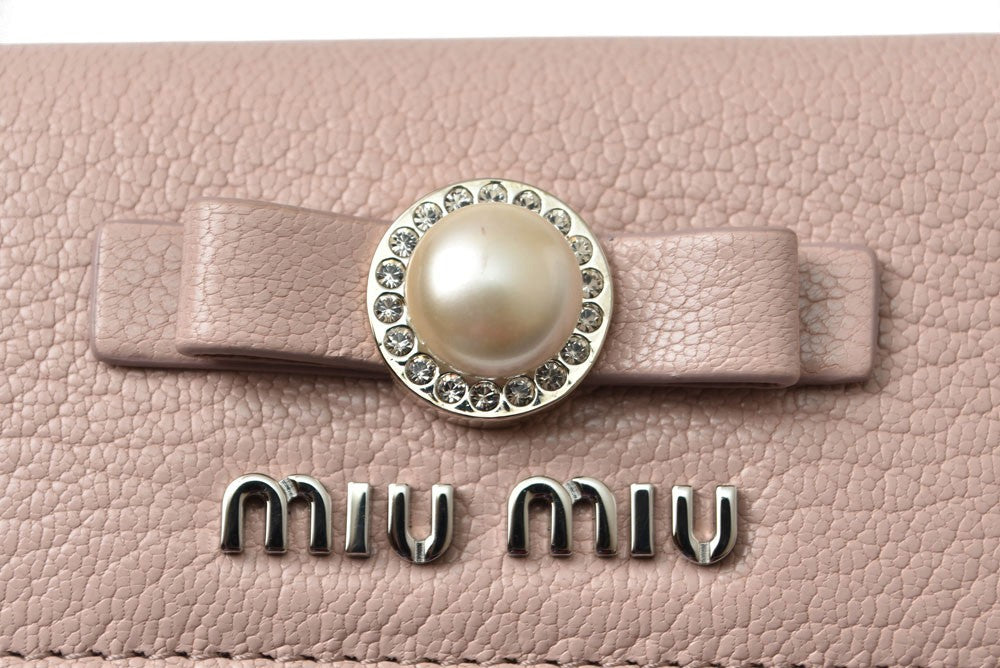 ミュウミュウ キーケース miu miu 6連キーケース マドラスパール 5PG222 レザー OPALE/ピンク系 キーホルダー レディース【中古】