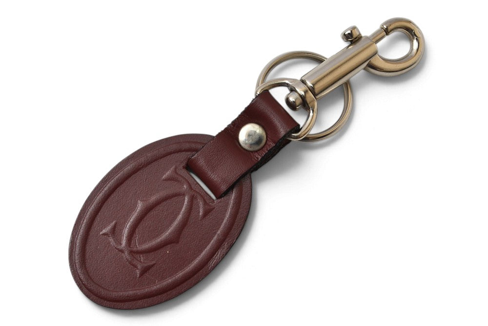 カルティエ キーリング キーホルダー Cartier 2Cモチーフ レザー ボルドー レディース メンズ 【中古】