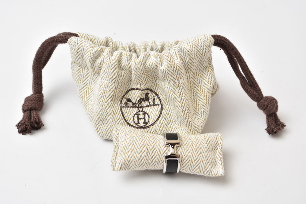 エルメス リング/指輪 オランプPM HERMES レザー/メタル Mサイズ ブラック/シルバー アクセサリー【中古】