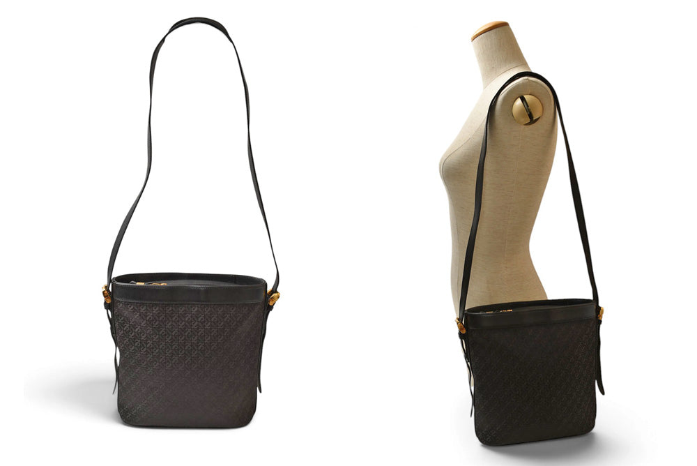 ロエベ ショルダーバッグ ヴィンテージ LOEWE アナグラム バッグ レザー ロゴ/ブラック【中古】