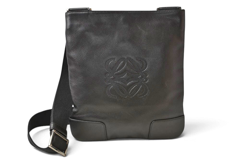 ロエベ ショルダーバッグ LOEWE ヴィンテージ アナグラム カーフスキン ブラック メンズ 斜め掛け【中古】