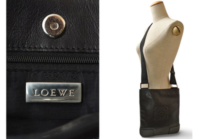 ロエベ ショルダーバッグ LOEWE ヴィンテージ アナグラム カーフスキン ブラック メンズ 斜め掛け【中古】