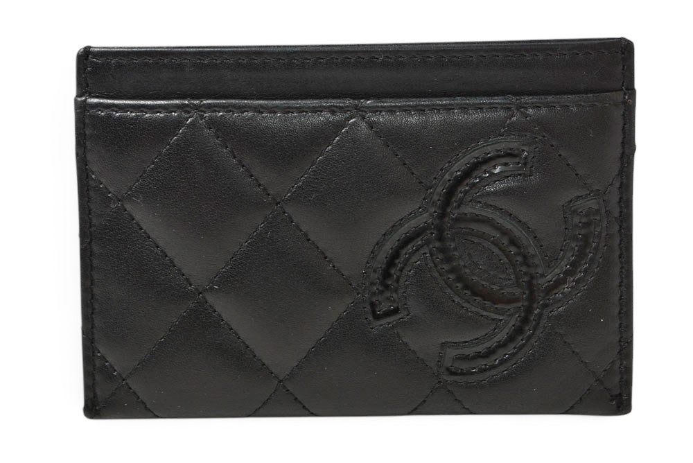 シャネル カードケース/名刺入れ CHANEL カンボンライン レザー ブラック/ブラック【中古】