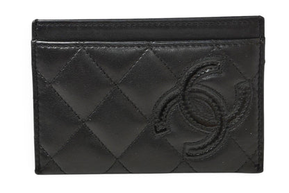 シャネル カードケース/名刺入れ CHANEL カンボンライン レザー ブラック/ブラック【中古】